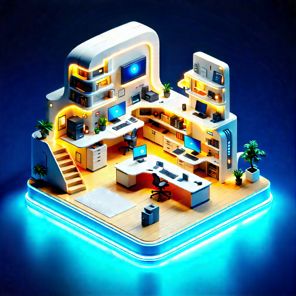 (futuristic:1.33) Tech Startup Office With Model Computer