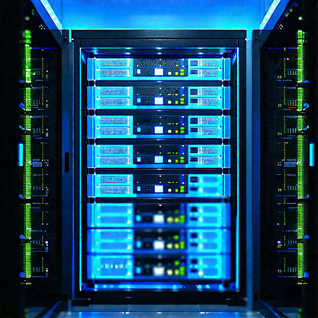 Server Rack With Blue Light Glow With Image, There