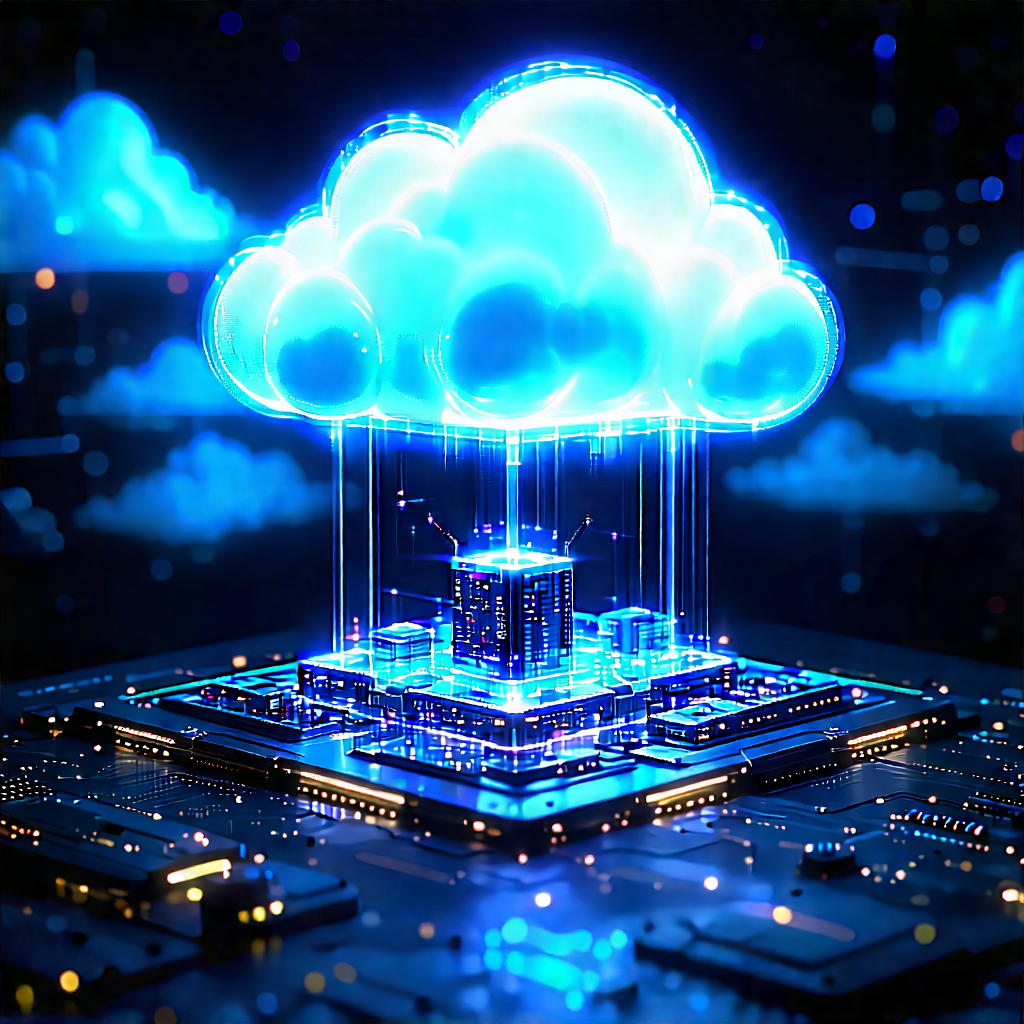 (cloud:1.45) Computing Visualization With Futuristic Cityscape