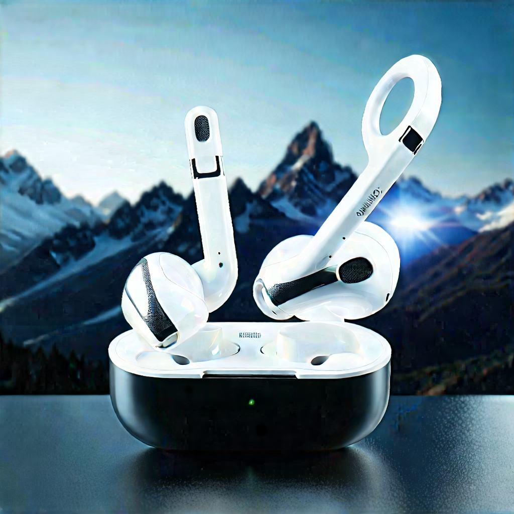 Wireless Earbuds With Digital Artwork With White Speaker