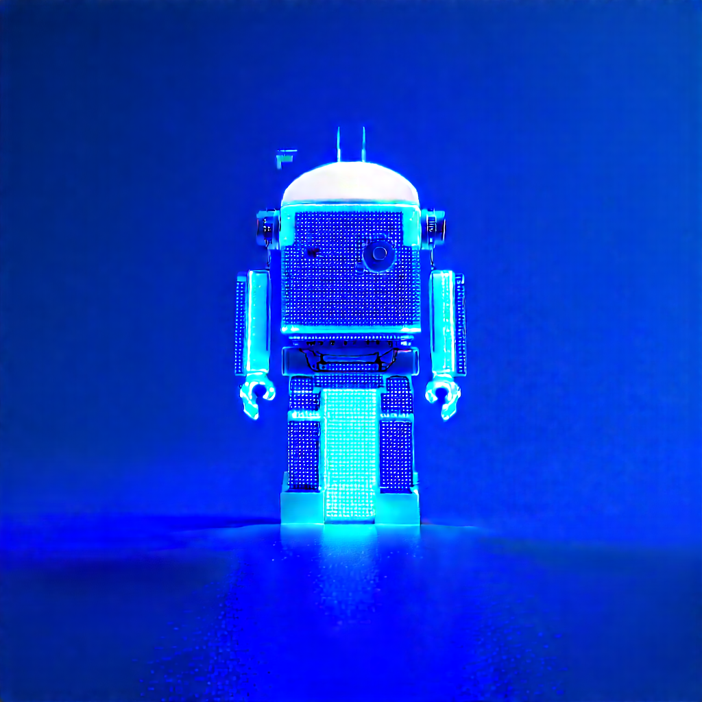 Robot With Blue Light Glow With Robot Standing