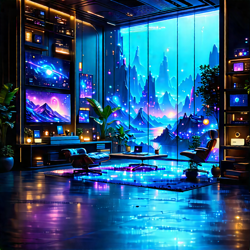 (futuristic:1.21) Tech Startup Office With Image, There
