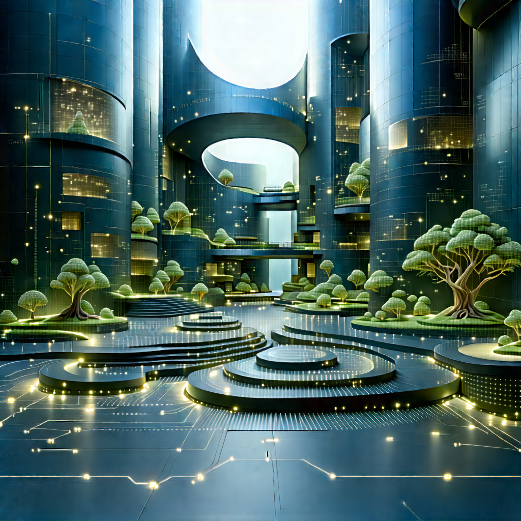Financial Technology In Research Center With Futuristic Scene,