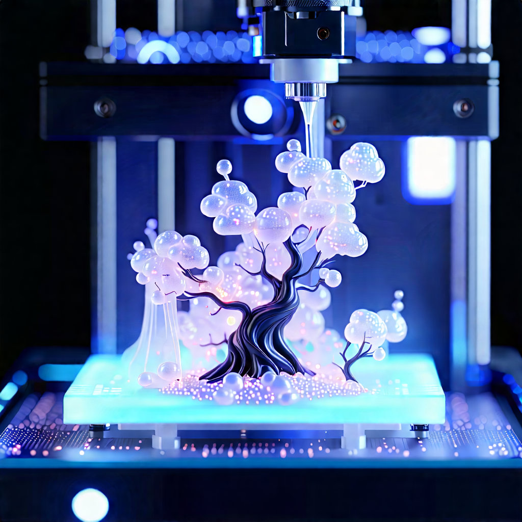 3d Printer With (digital:1.31) Particles With Tree Sculpture