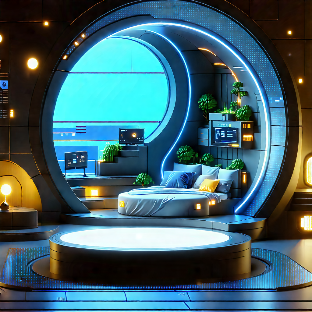 (futuristic:1.41) Smart Home With Futuristic Room,