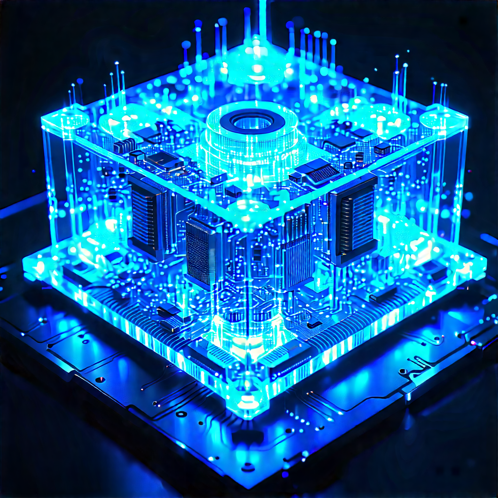 Quantum computer with blue light (glow:1.35)