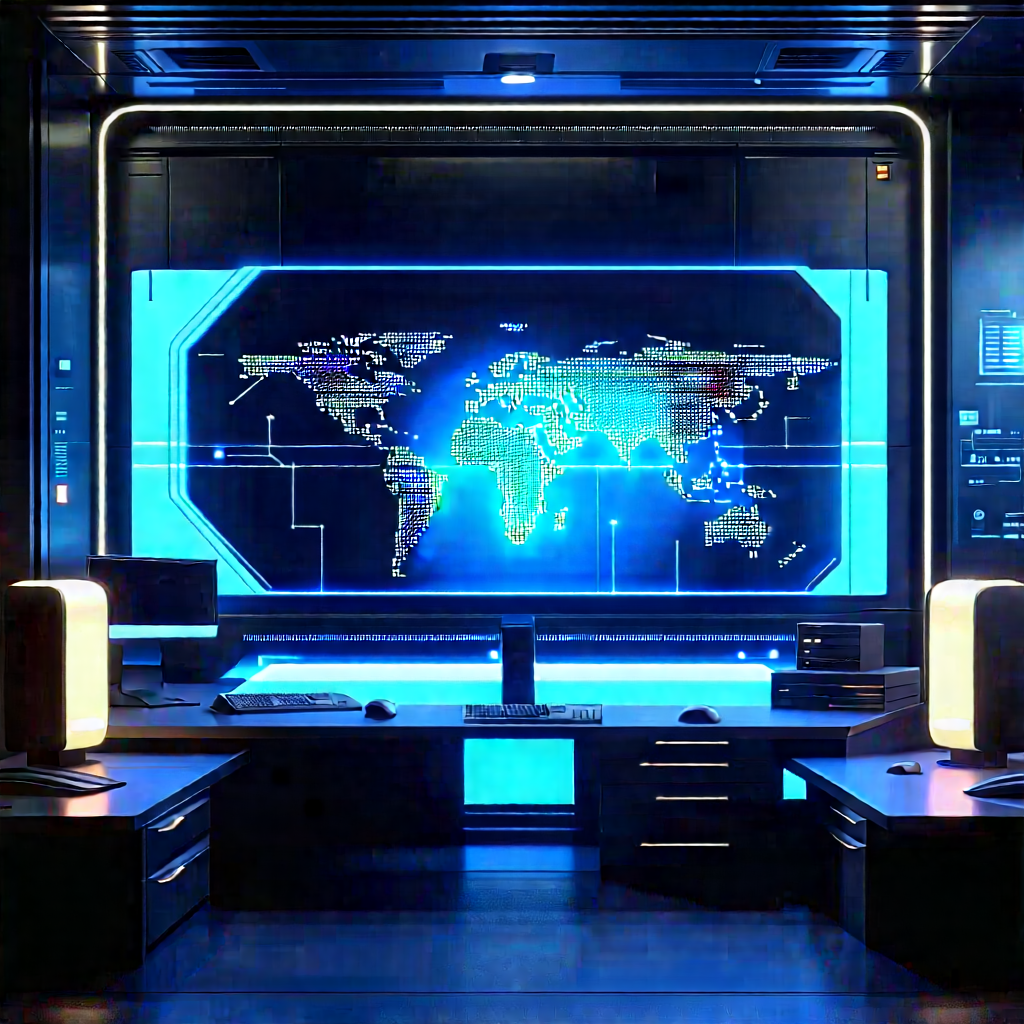 Futuristic Tech Startup Office With Large Computer