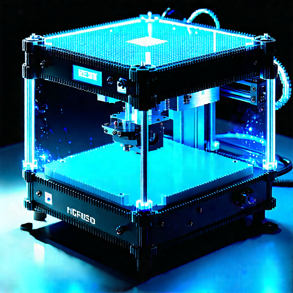 3d printer with blue light glow