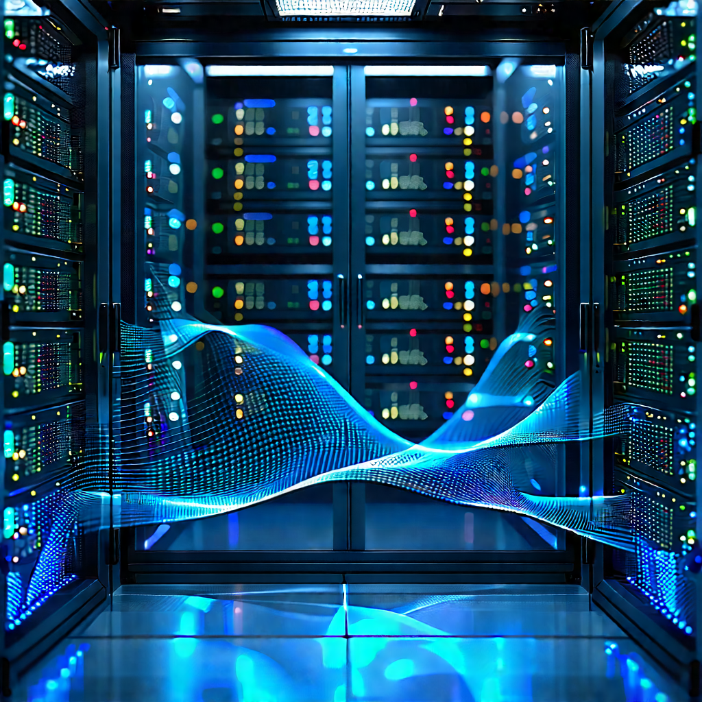 Server Rack With Data Streams With Image, There