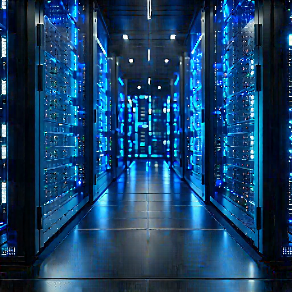 Server rack with blue light (glow:1.27)