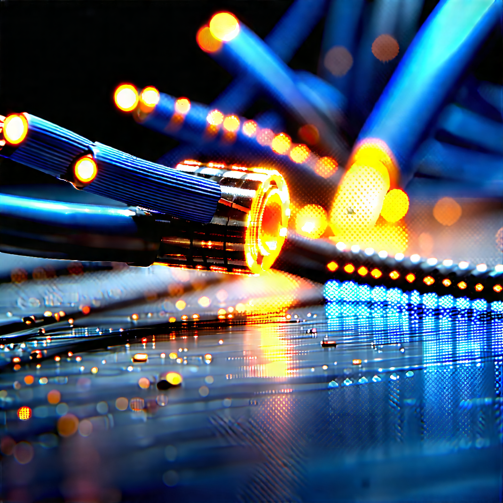 Close-up Of Fiber Optic Cables With Close-up Blue