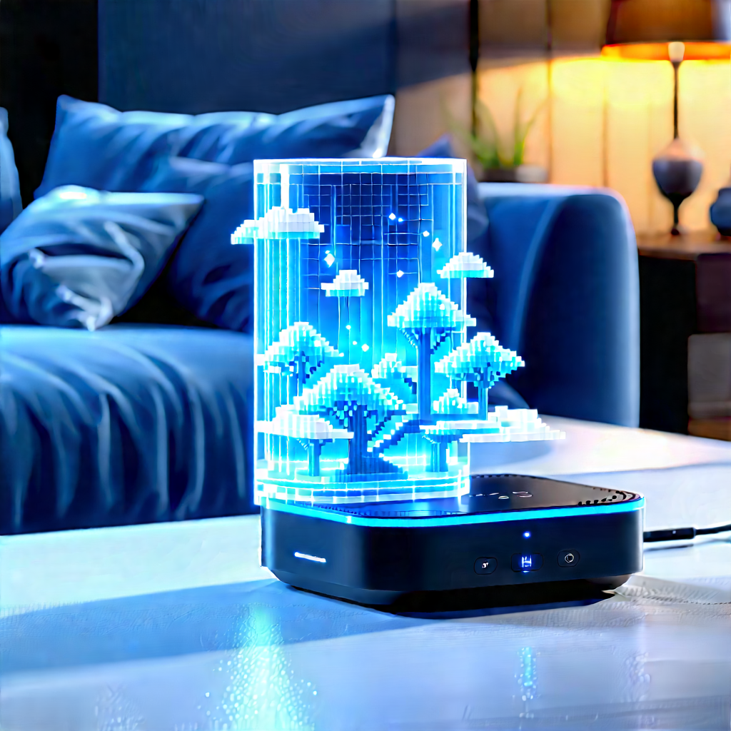Smart Home Device With Streaming Content With Small, Blue,