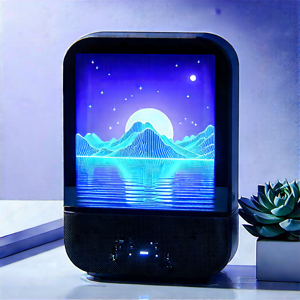 Smart Home Device With Glowing Screen With Small, Square-shaped