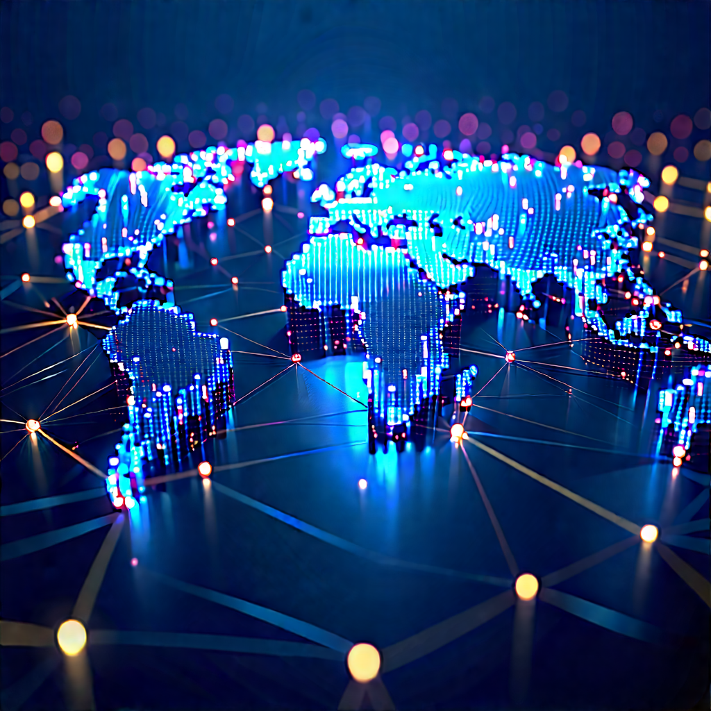 Blockchain Network Visualization With Blue Globe