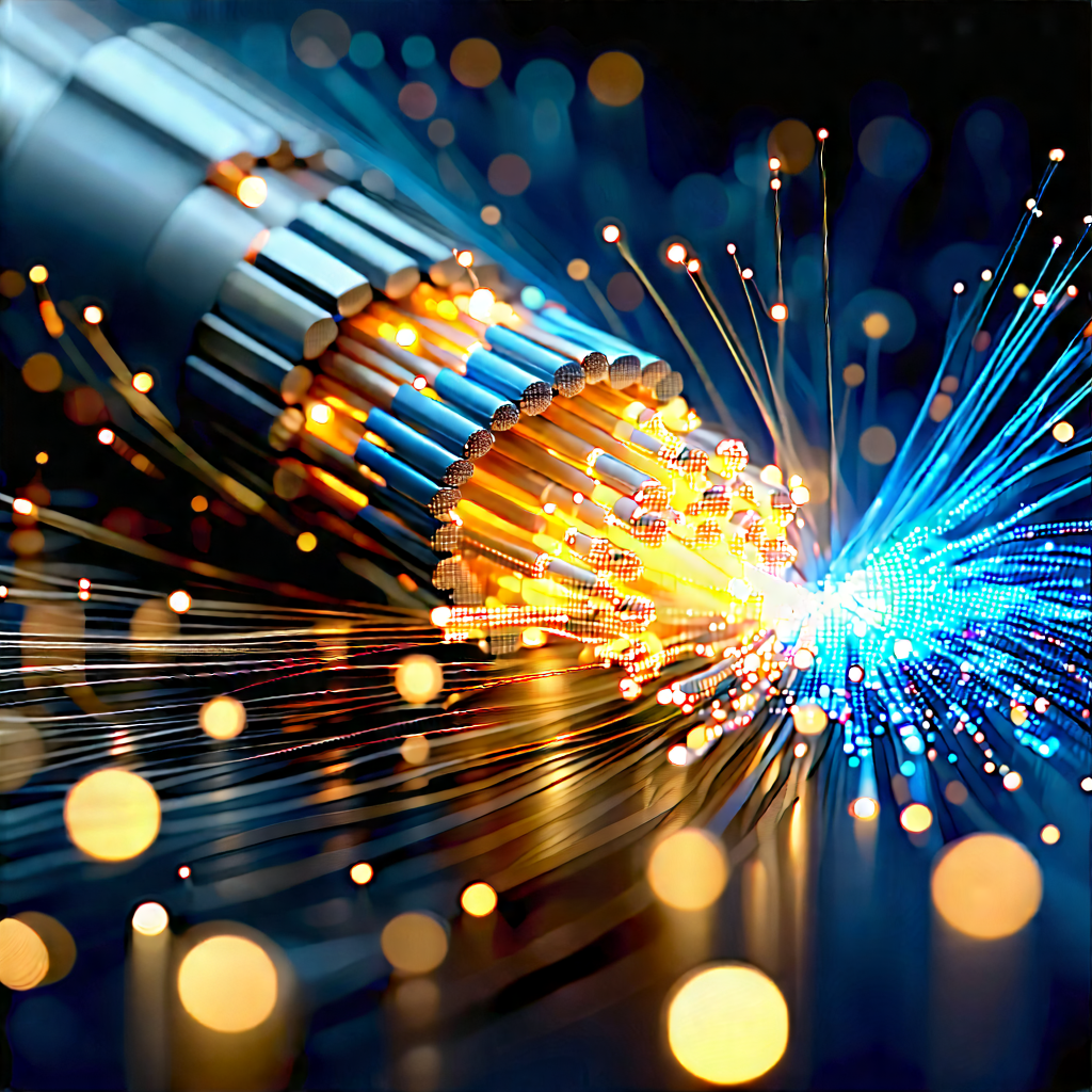 Close-up Of Fiber Optic Cables With Close-up Blue