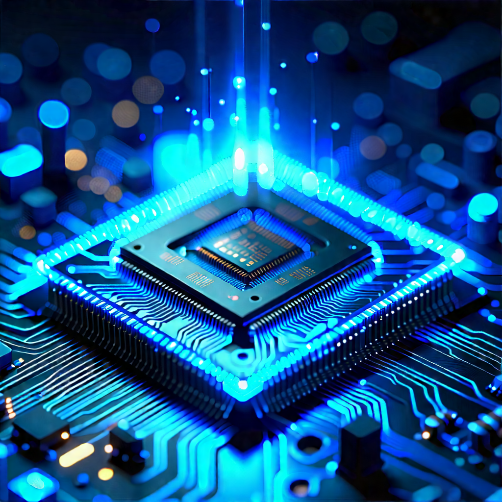 Microchip with blue light glow