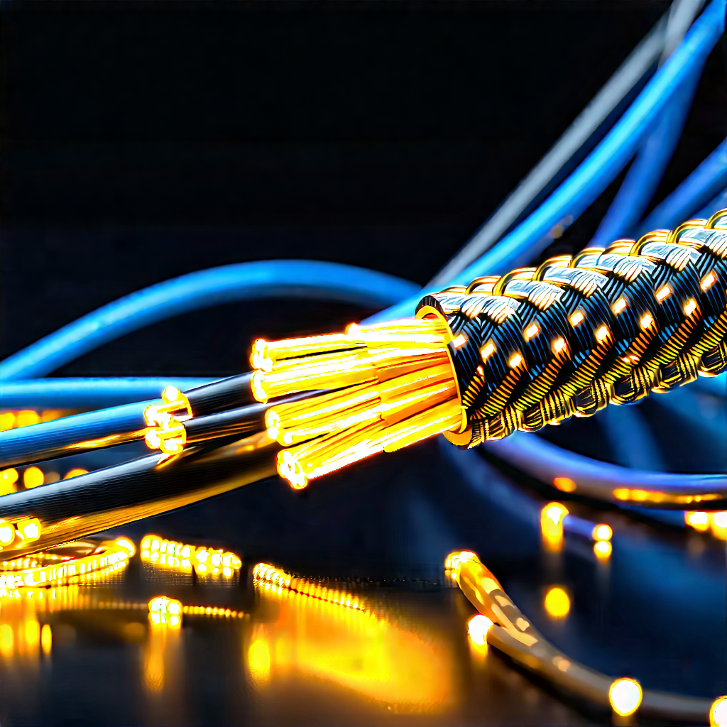 Close-up Of Fiber Optic Cables With Close-up Blue