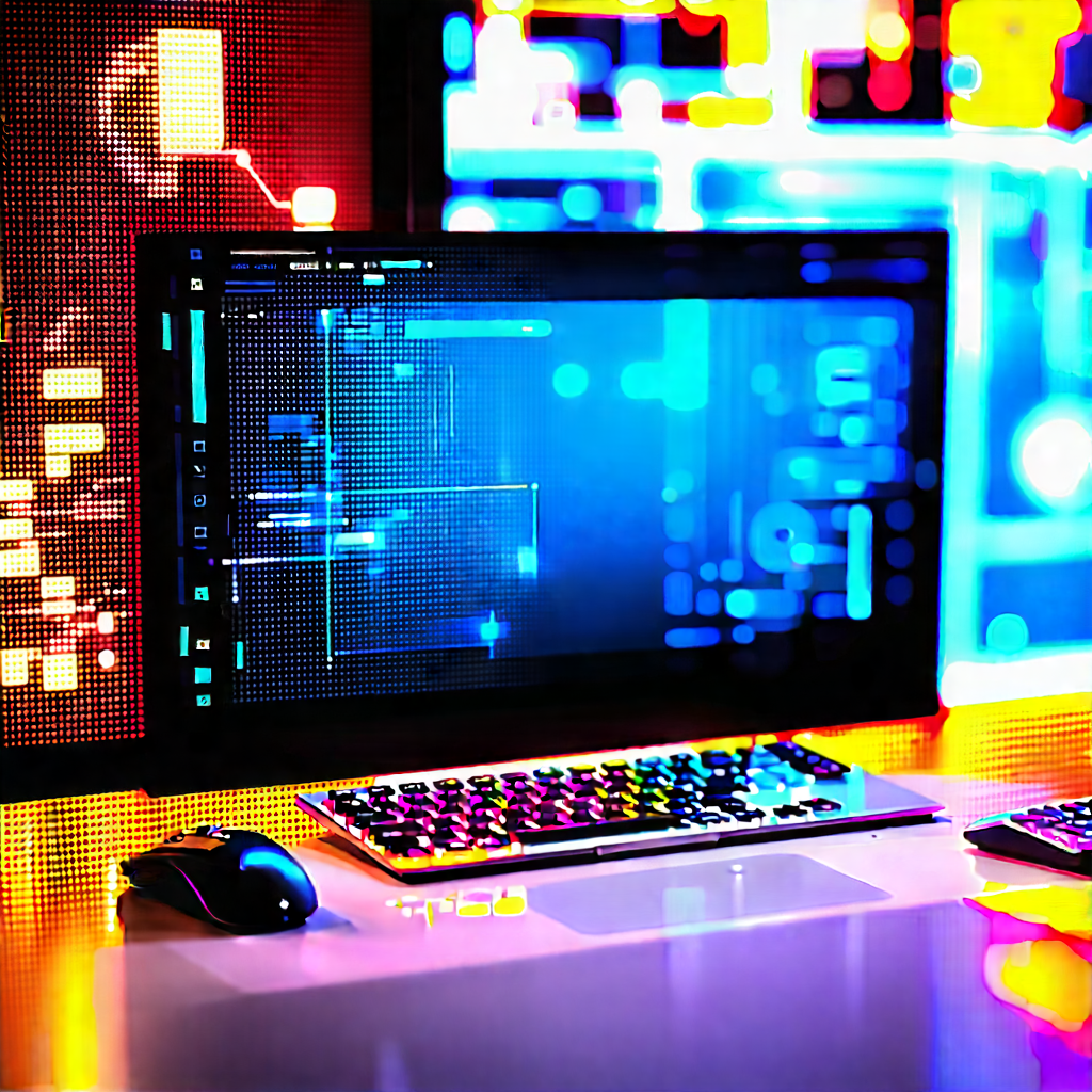 Futuristic Digital Workspace With Computer Desk
