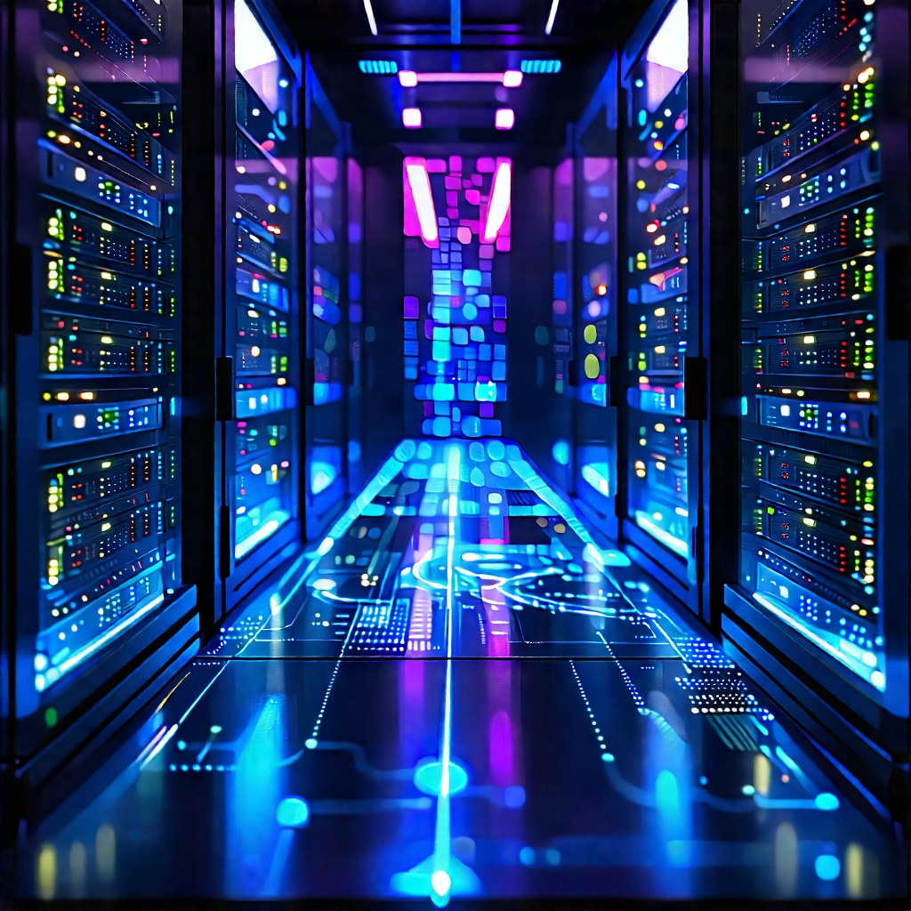 Server Rack With Holographic Projection With Image, There