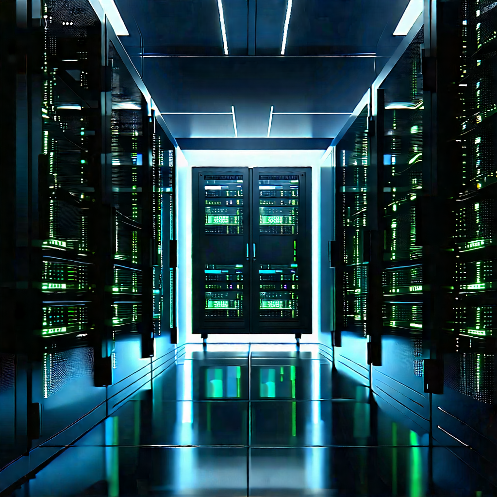Server Rack With Data Streams With Image, There
