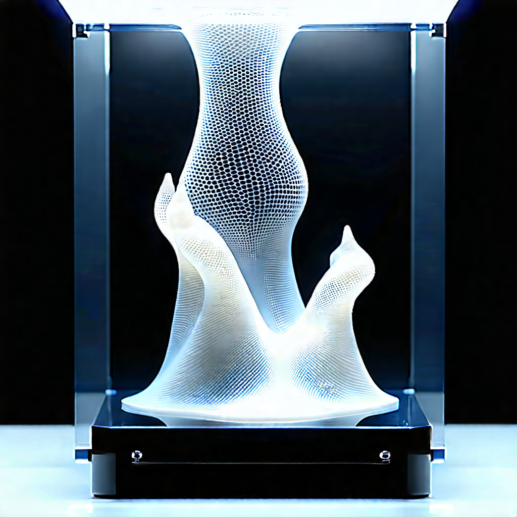 3d Printer With Digital Particles With White Sculpture