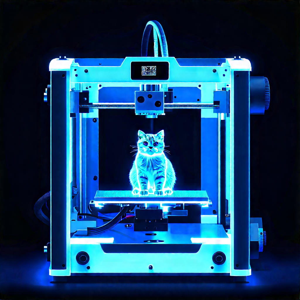 3d Printer With Blue Light Glow With Printer Creating