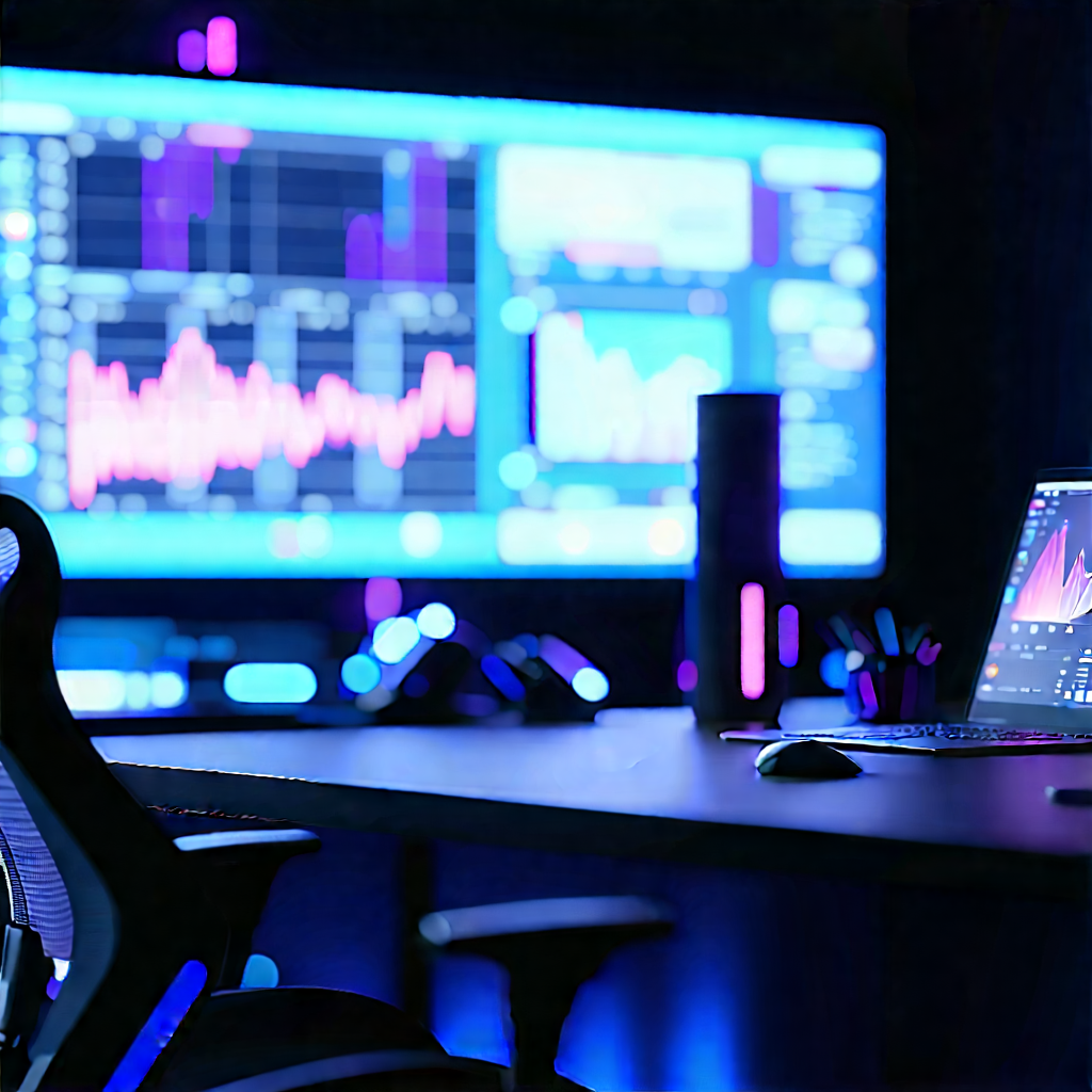 Futuristic Digital Workspace With Image, There