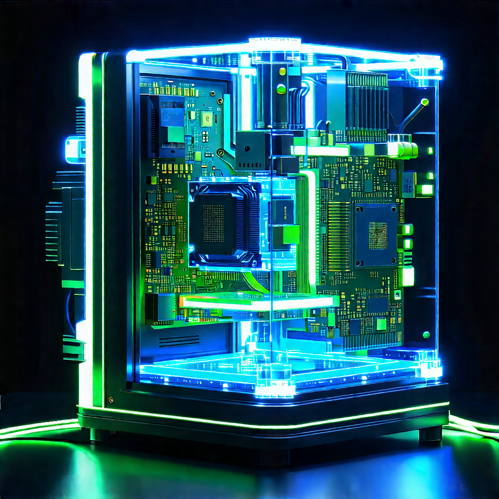 Quantum Computer With Neon Accents With Computer Displayed