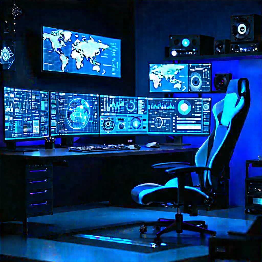 Futuristic (digital:1.15) Workspace With Image, There