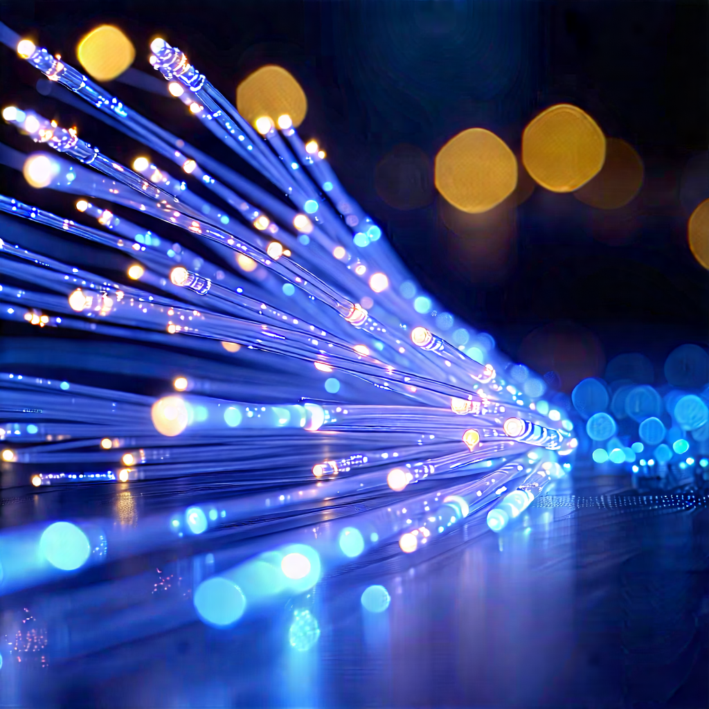Close-up Of Fiber Optic Cables With Close-up Blue