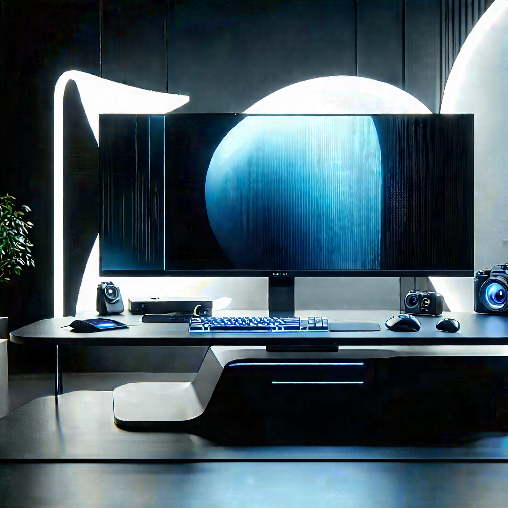 Futuristic (digital:1.32) Workspace With Large Flat