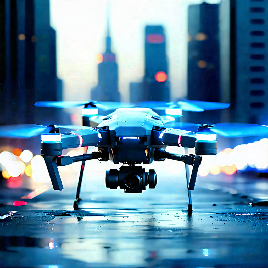 Drone With Digital Artwork With Blue White