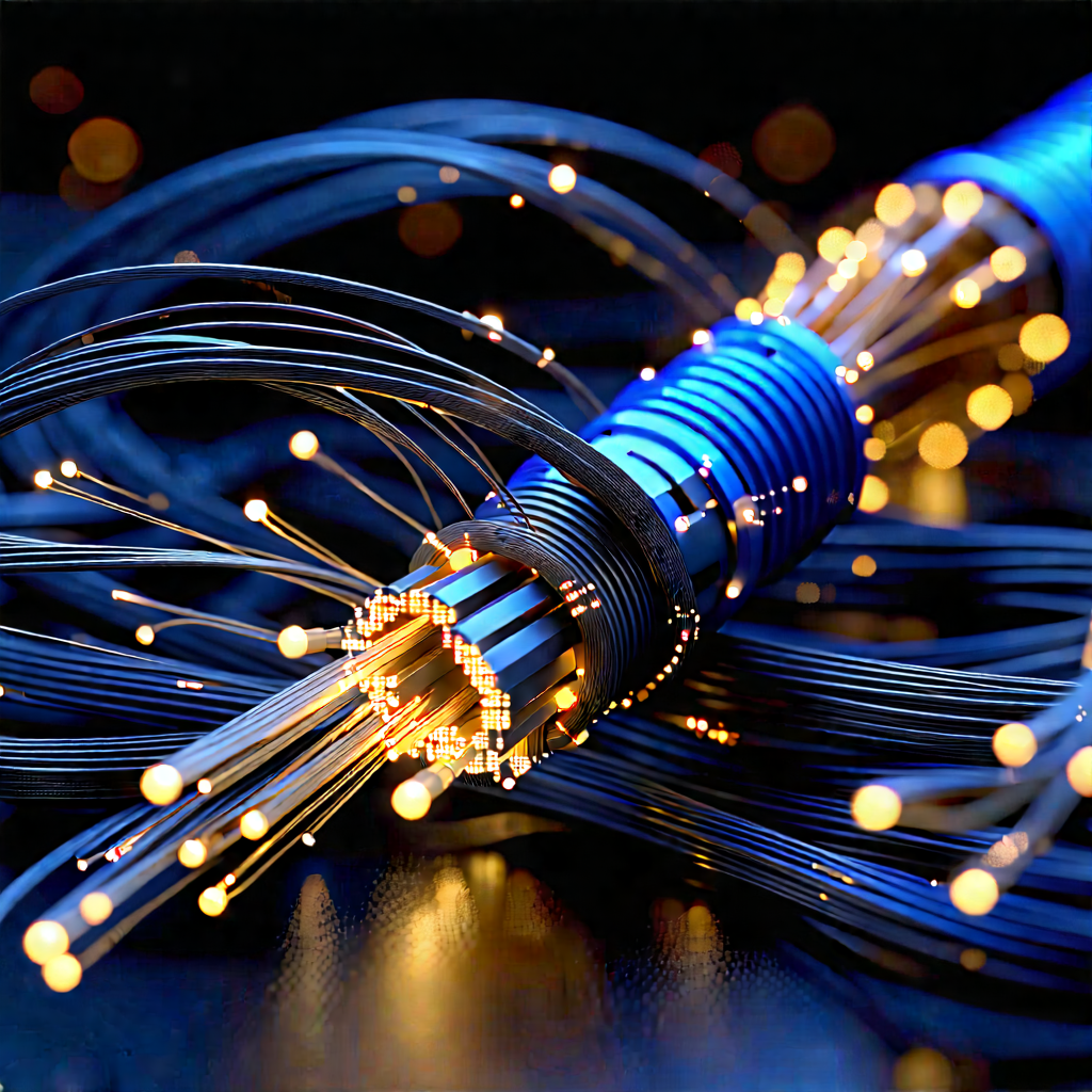 Close-up Of Fiber Optic Cables With Close-up Blue
