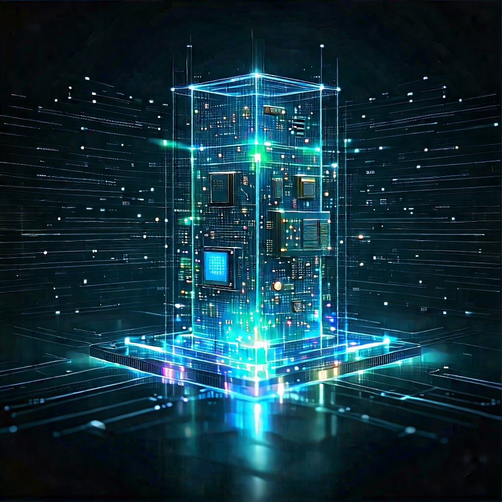 Quantum Computer With Holographic Projection With Image, There