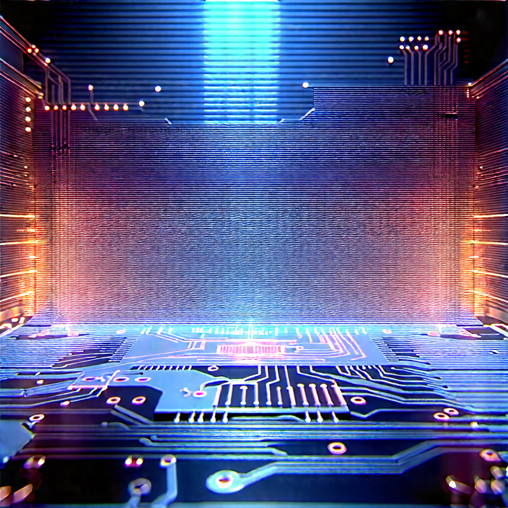 Circuit Board With Holographic Projection With Futuristic Scene