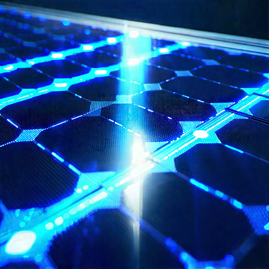 Solar panel with blue light glow