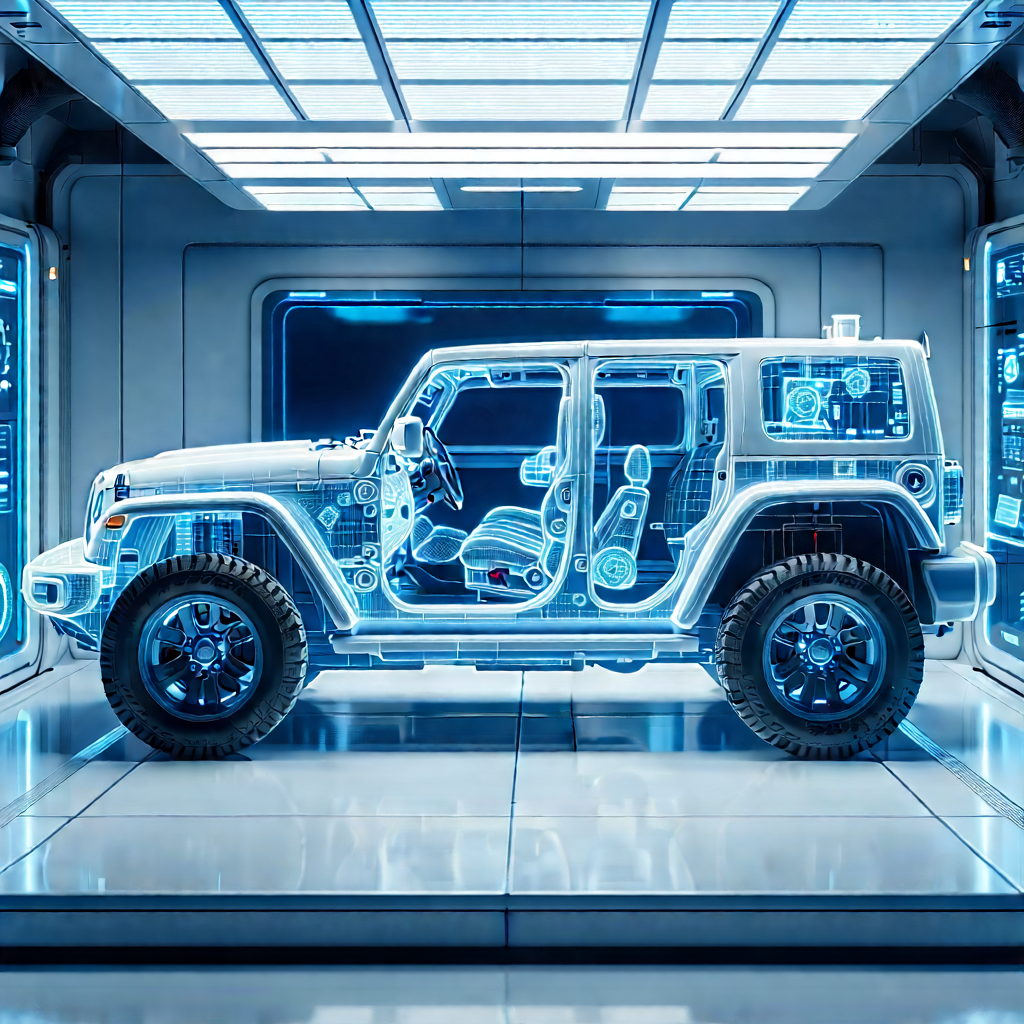 Automotive Technology In Modern Laboratory With White Jeep