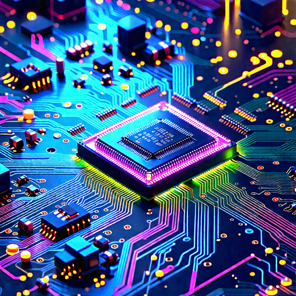 Circuit board with neon accents