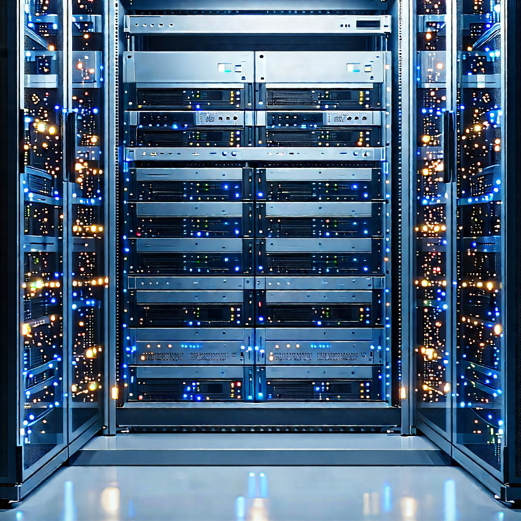 Server Rack With (digital:1.15) Particles With Large Computer