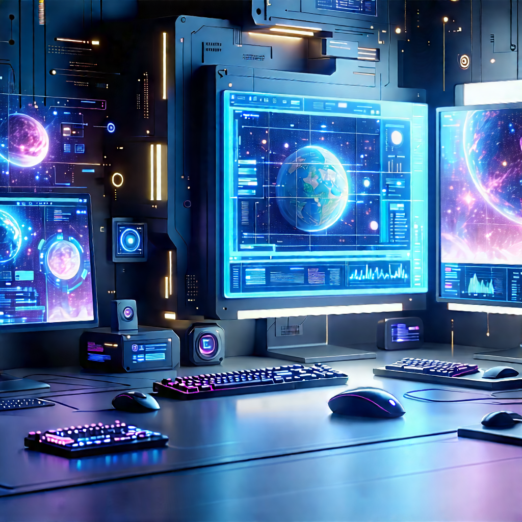 Futuristic (digital:1.11) workspace