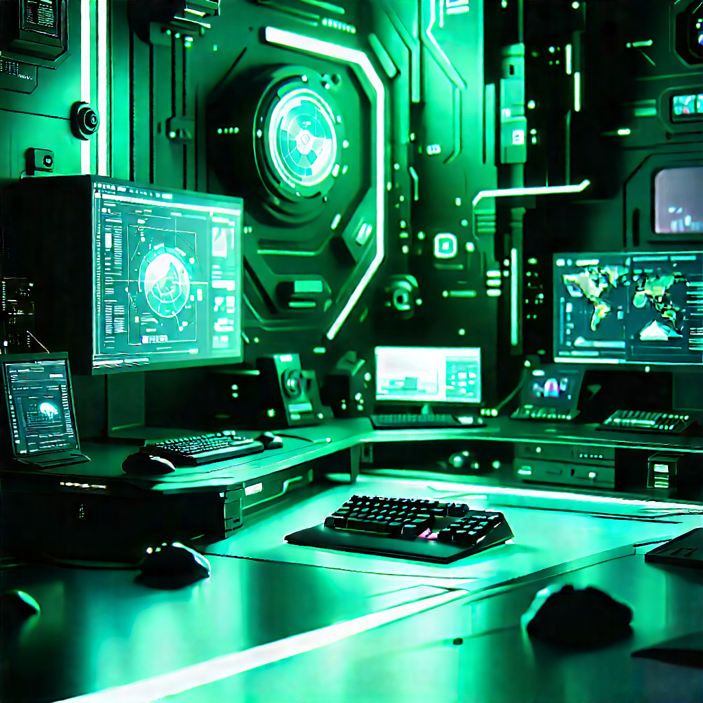 Futuristic (digital:1.2) Workspace With Image, There