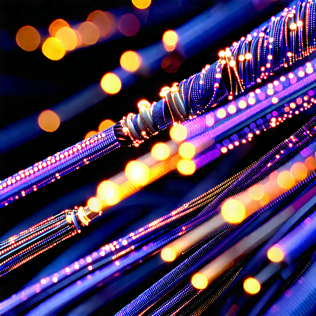 Close-up Of Fiber Optic Cables With Close-up Blue