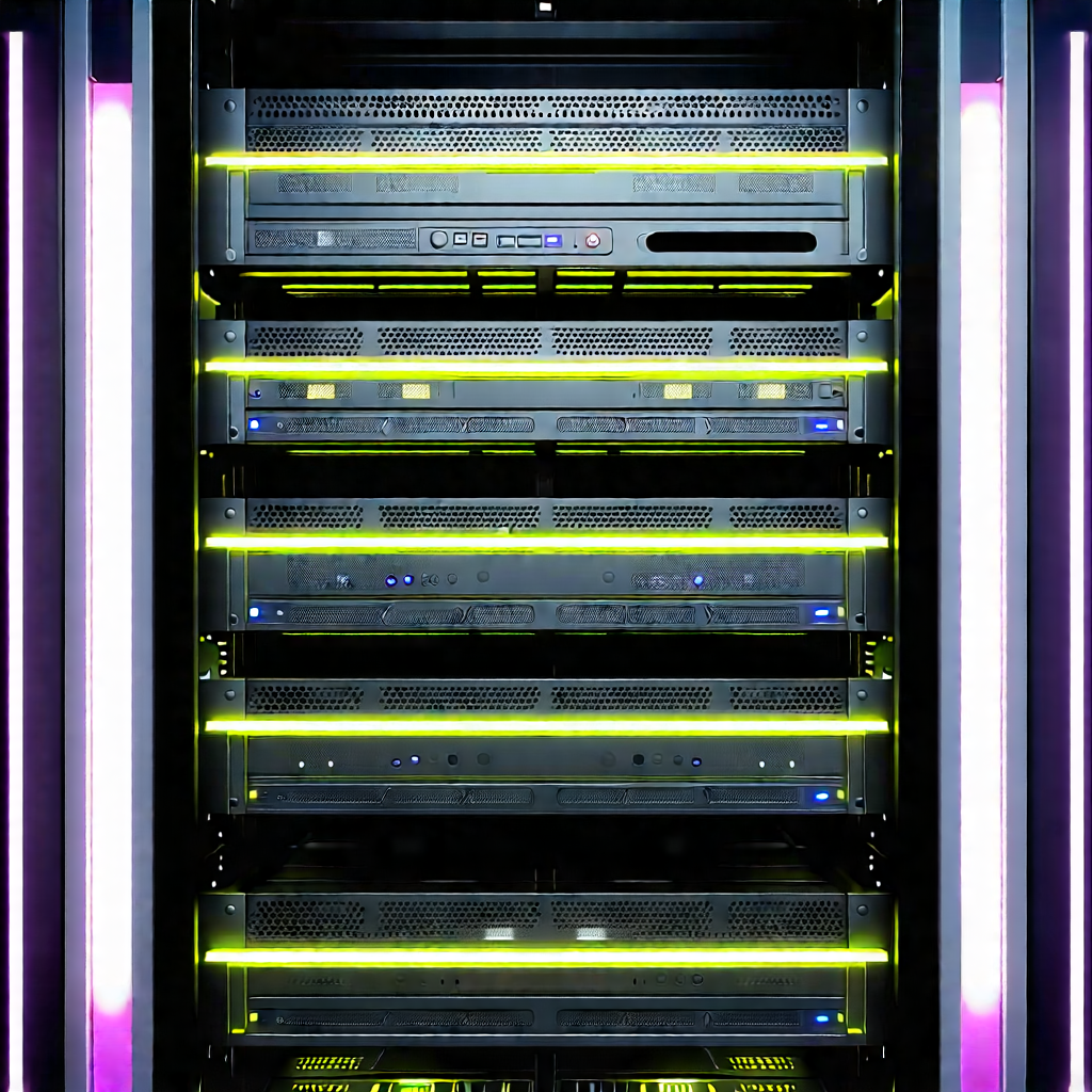 Server rack with neon accents