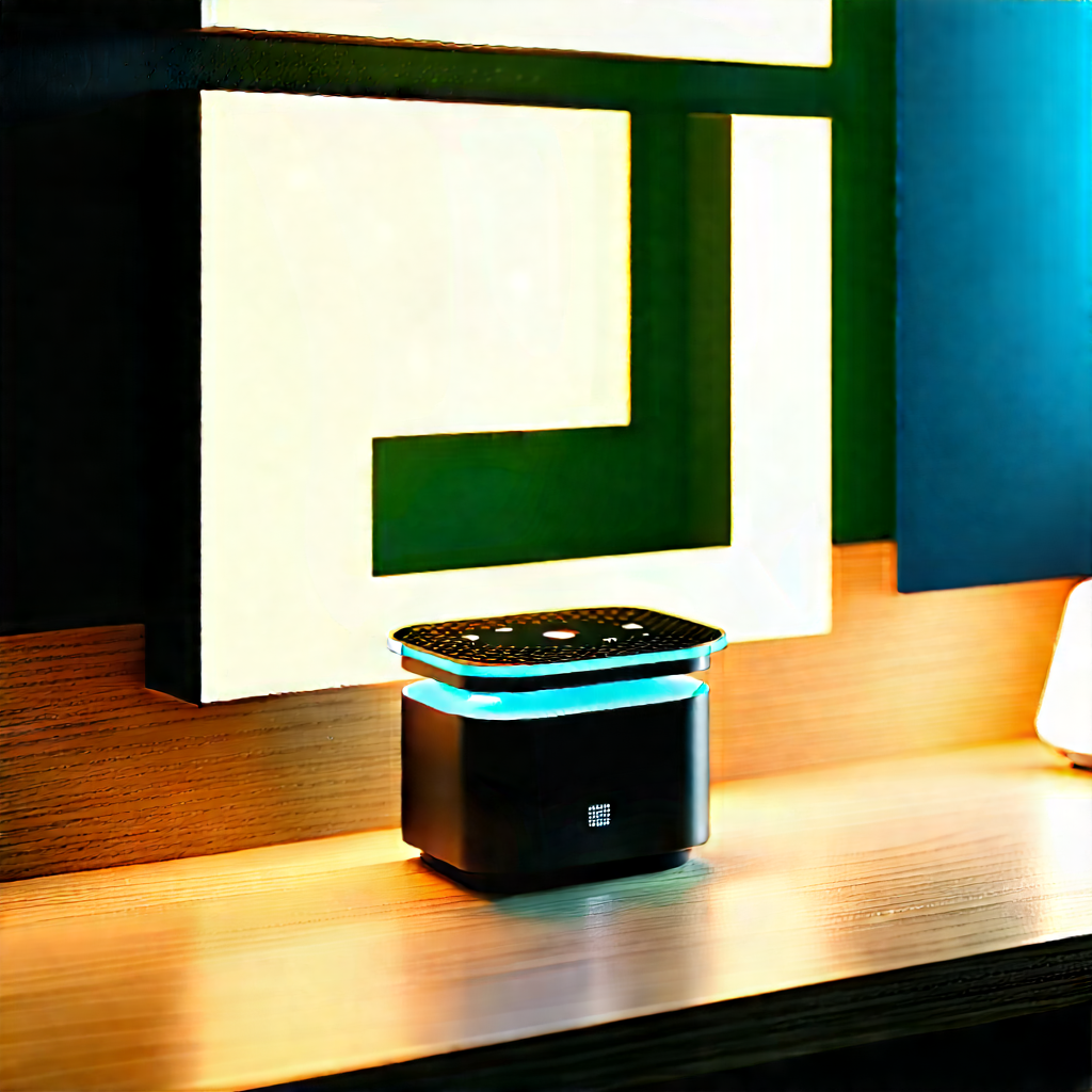 Smart Home Device With Glowing Screen With Small Black