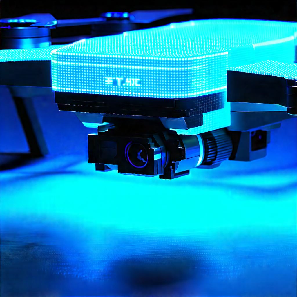 Drone With Glowing Screen With Blue Camera