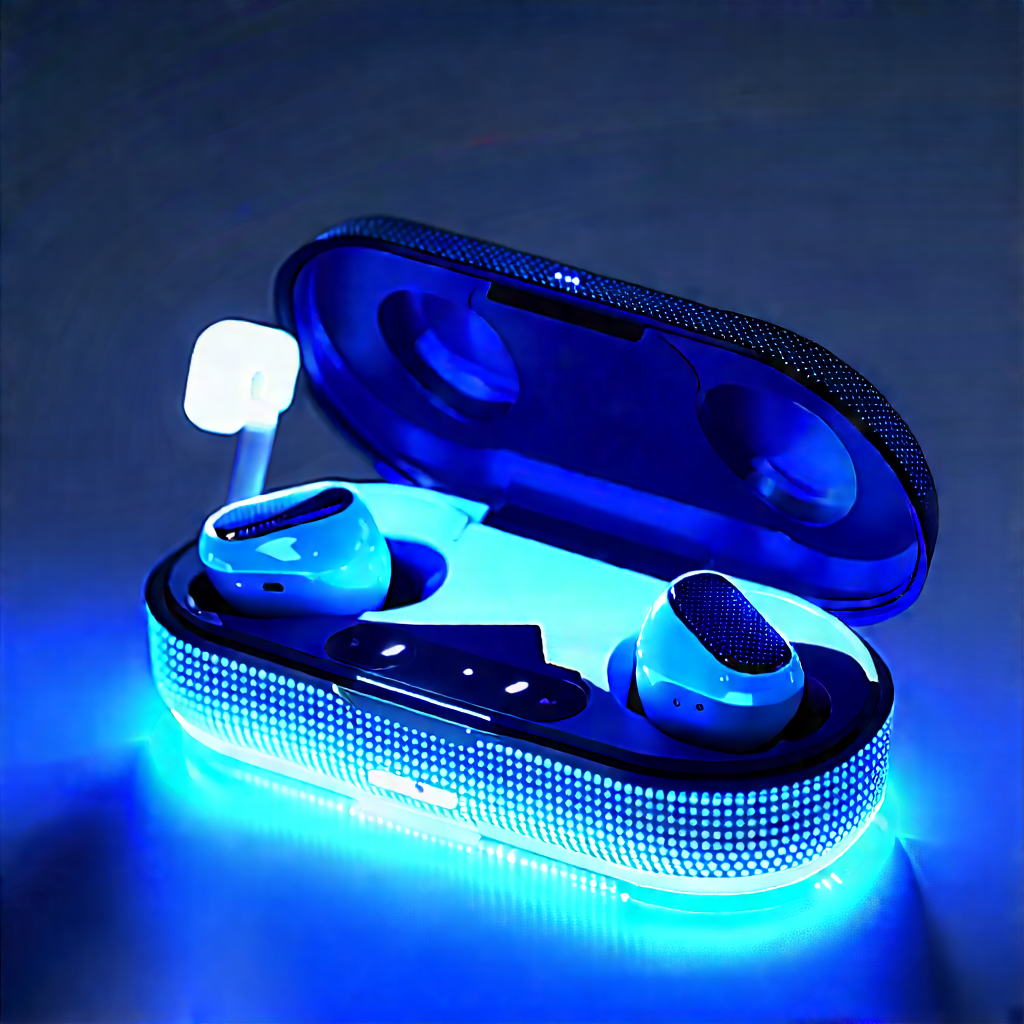 Wireless Earbuds With Glowing Screen With Pair Blue