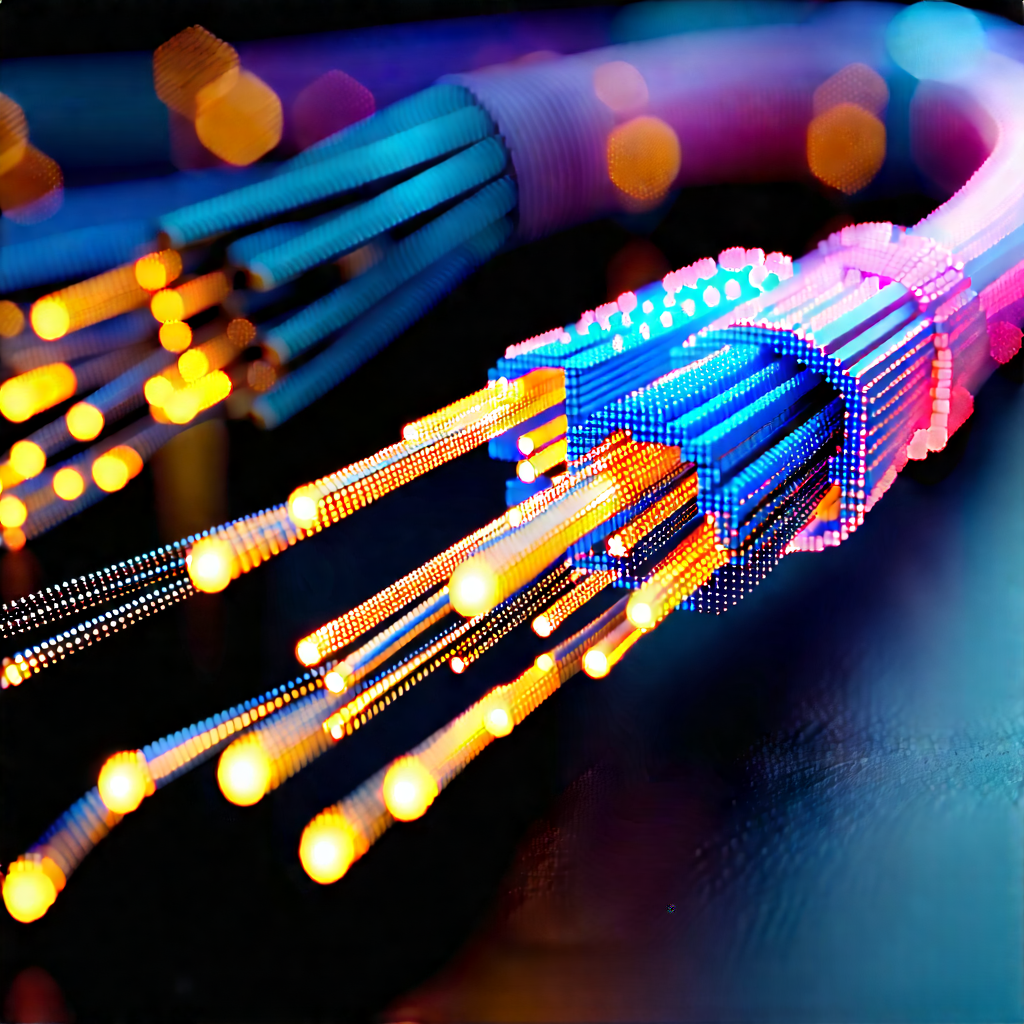 Close-up Of Fiber Optic Cables With Close-up Blue