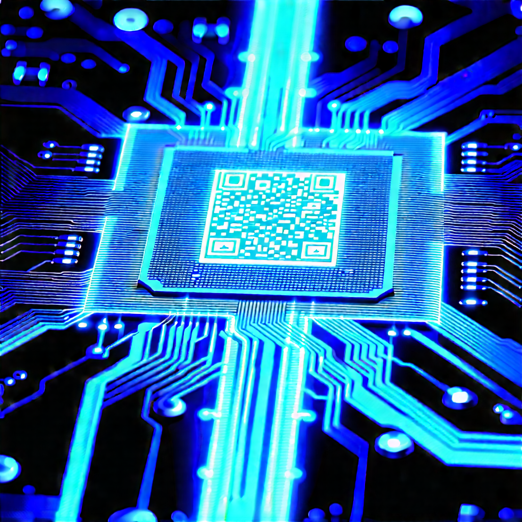 Circuit board with blue light glow
