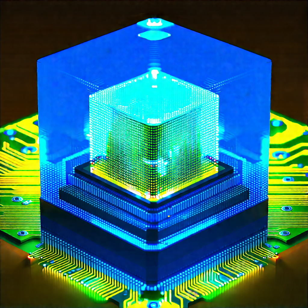 Microchip with blue light glow