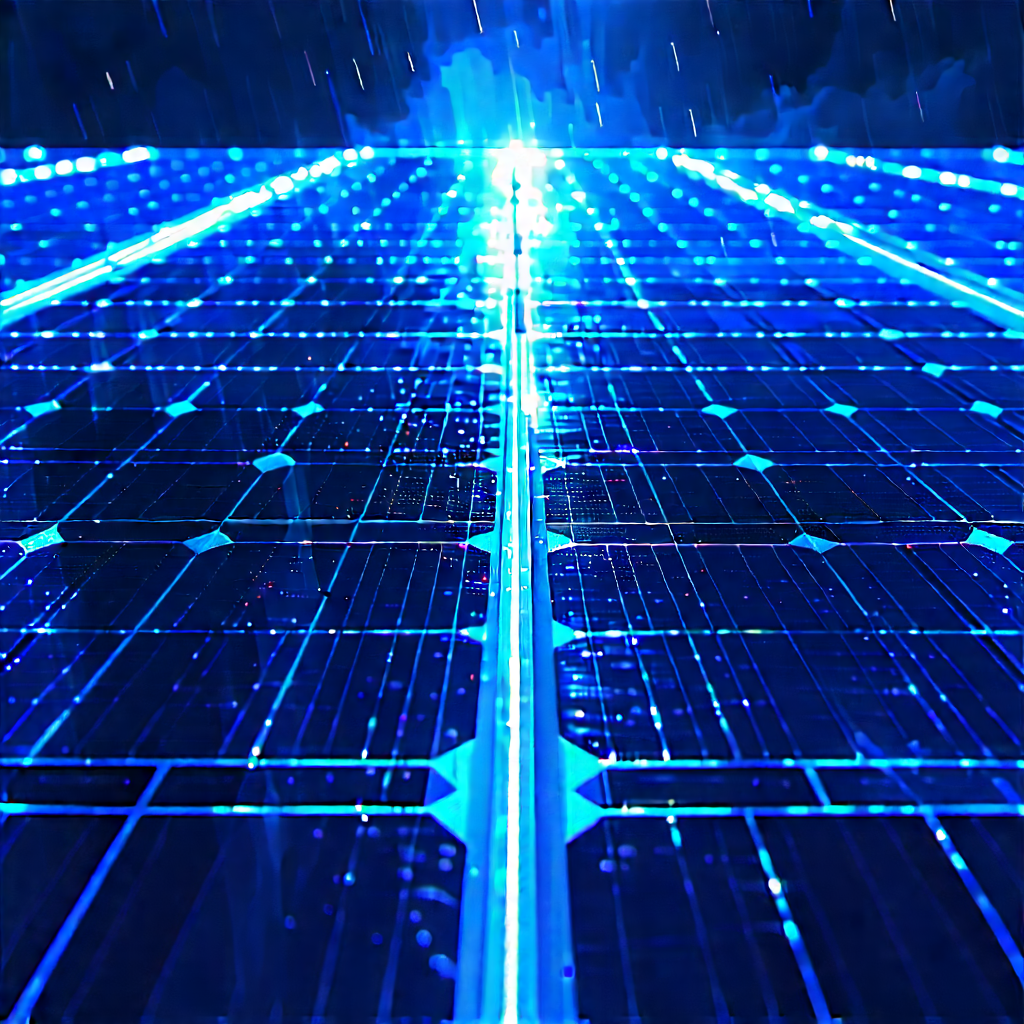 Solar Panel With Blue Light Glow With Blue Solar